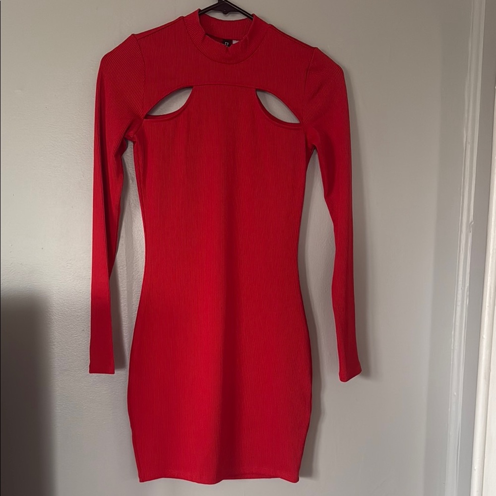 Elegant Red Cut-Out Dress